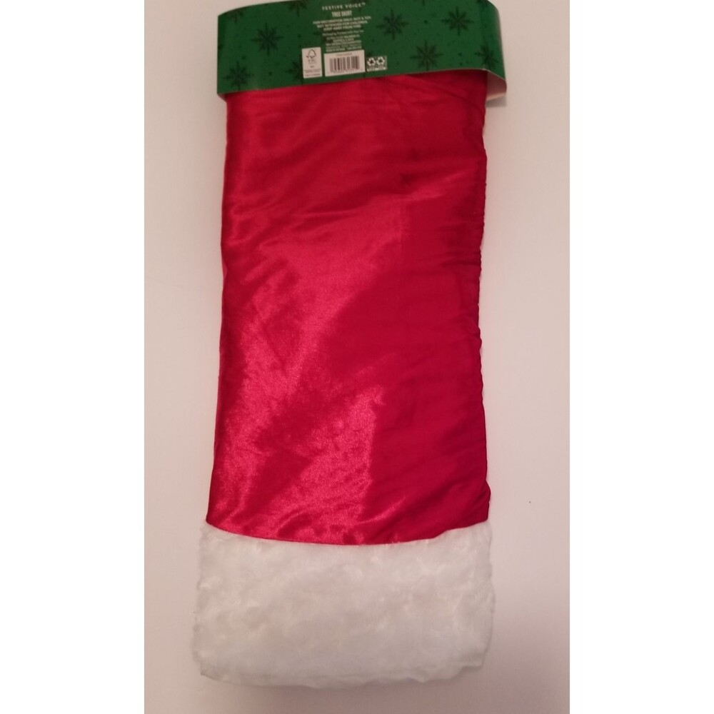 Festive Voice Tree Skirt Red & White Fluff Edging Velour Shimmer Look 48 " Size